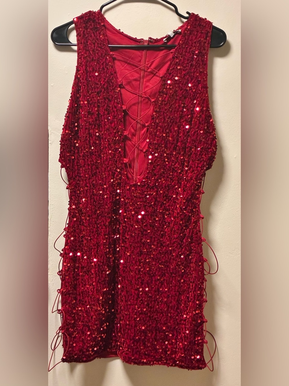 Fashion Nova Red Sequin Lace-Up Mini Dress - Picture 2 of 6